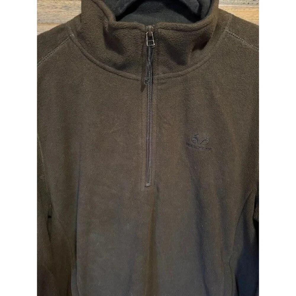 Realtree Pullover Quarter 1/4 Zip Fleece Sweater Sweatshirt Men’s Size LRG Brown - Picture 3 of 11